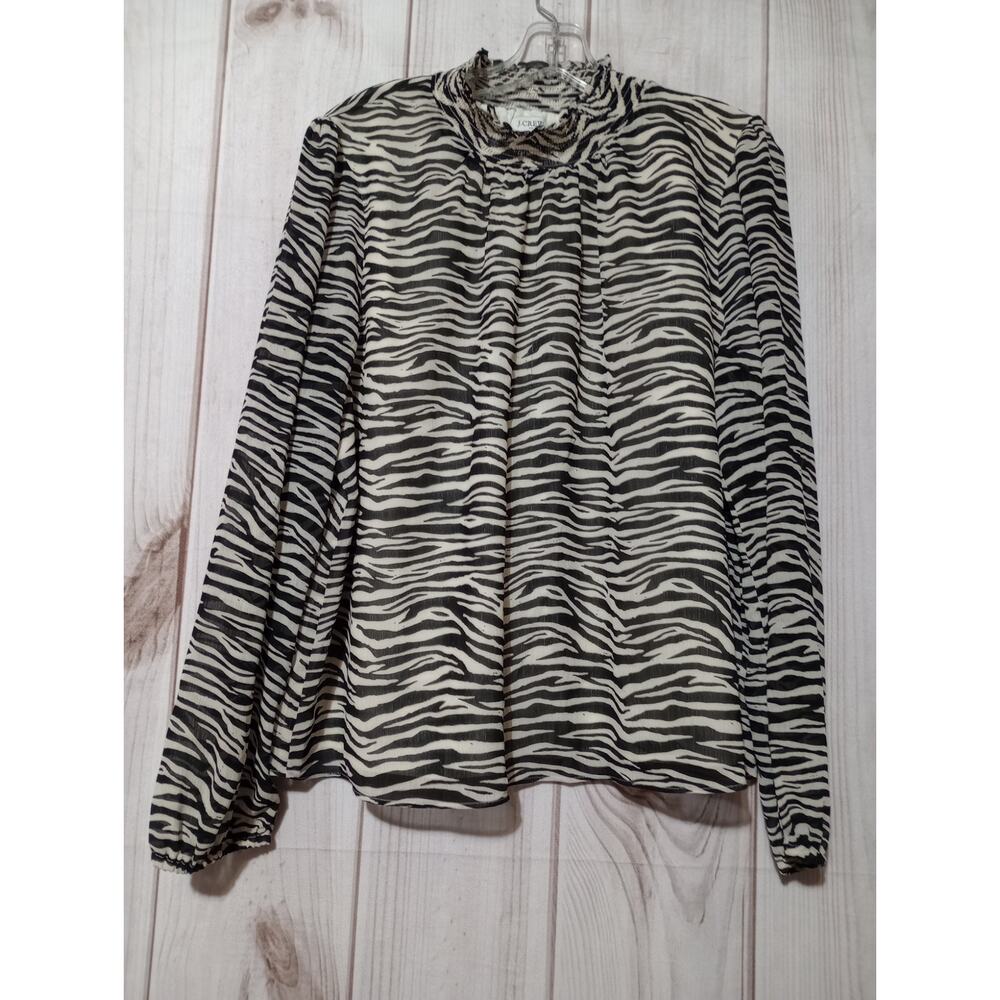 J Crew Shirt‎ Ladies Large Zebra Print Sheer Sleeves